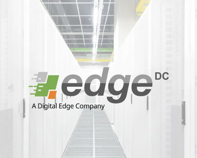EDGE DC logo on top of the image of its colocation server facility in Indonesia